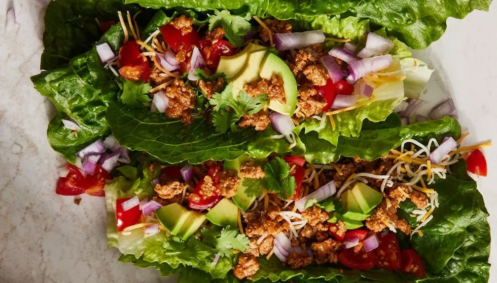 Turkey Lettuce Wraps Filled with Ground Turkey Avocado and Tomato jpg